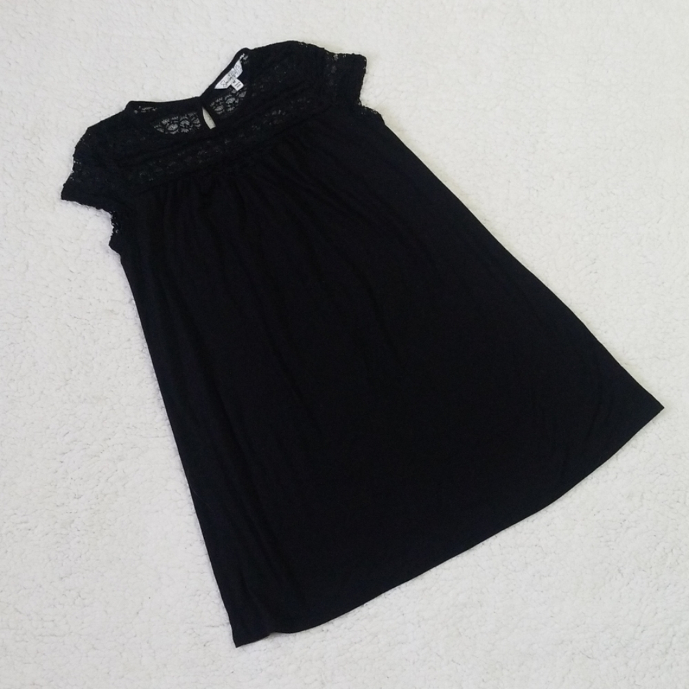 Lace top black shirt dress